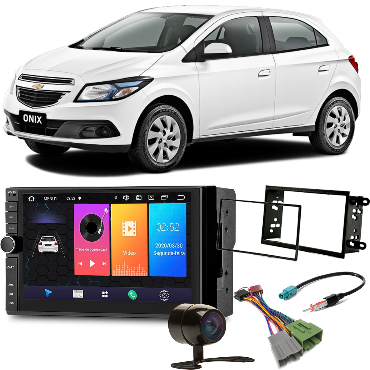 COMP Central Multimídia Chevrolet Onix 2018 a 2021 Evolve 7 pol Android 9 GP349 Multilaser + Moldura + Câmera + Chicotes