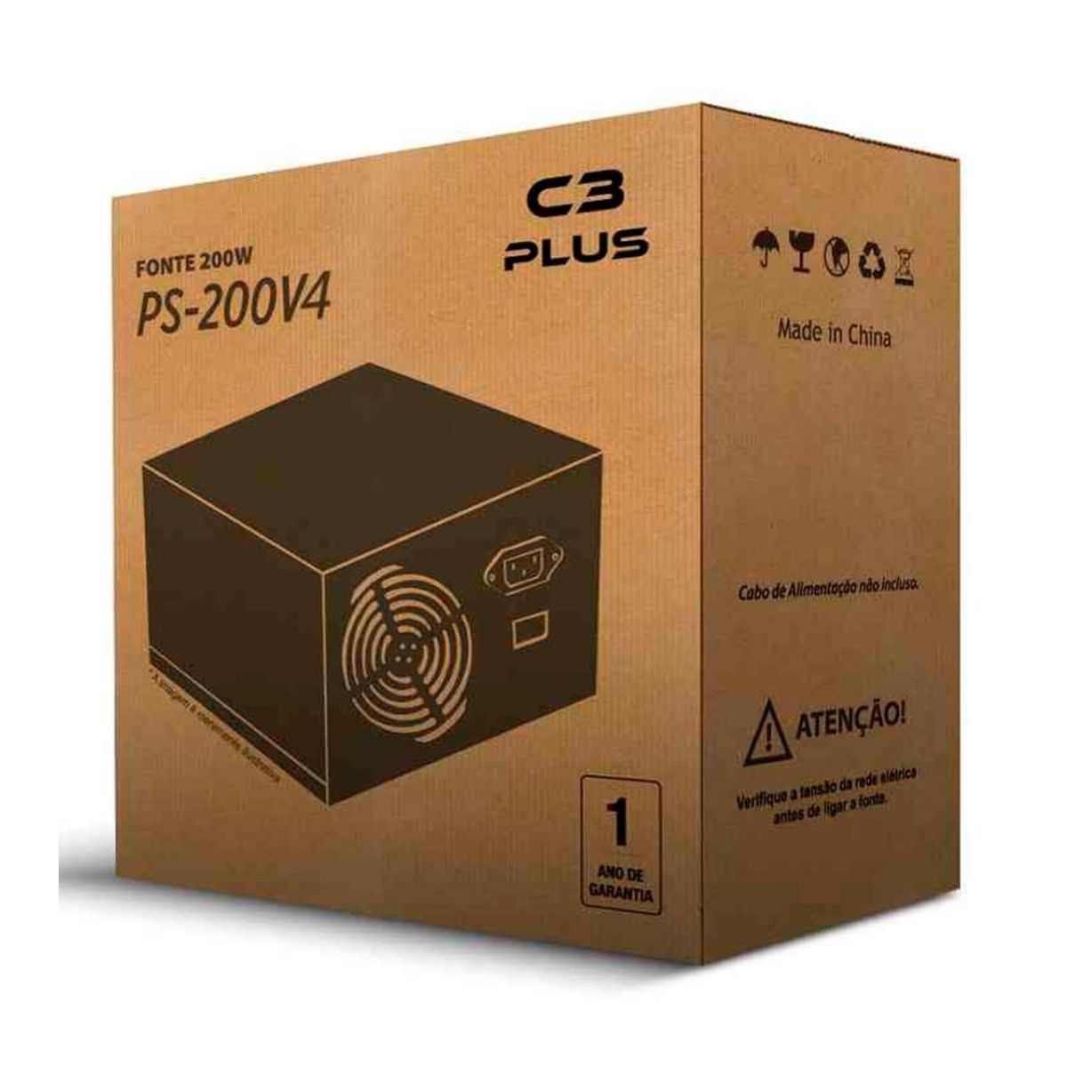 Fonte ATX 200W Sem Cabo Cinza PS-200V4 Seletor Bivolt C3Plus