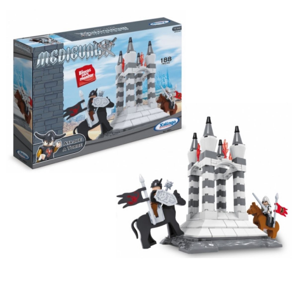 Brinquedo de Encaixe para Criança Montar Medieval Ataque a Torre 188 Peças +6 Anos Xalingo 0300.9