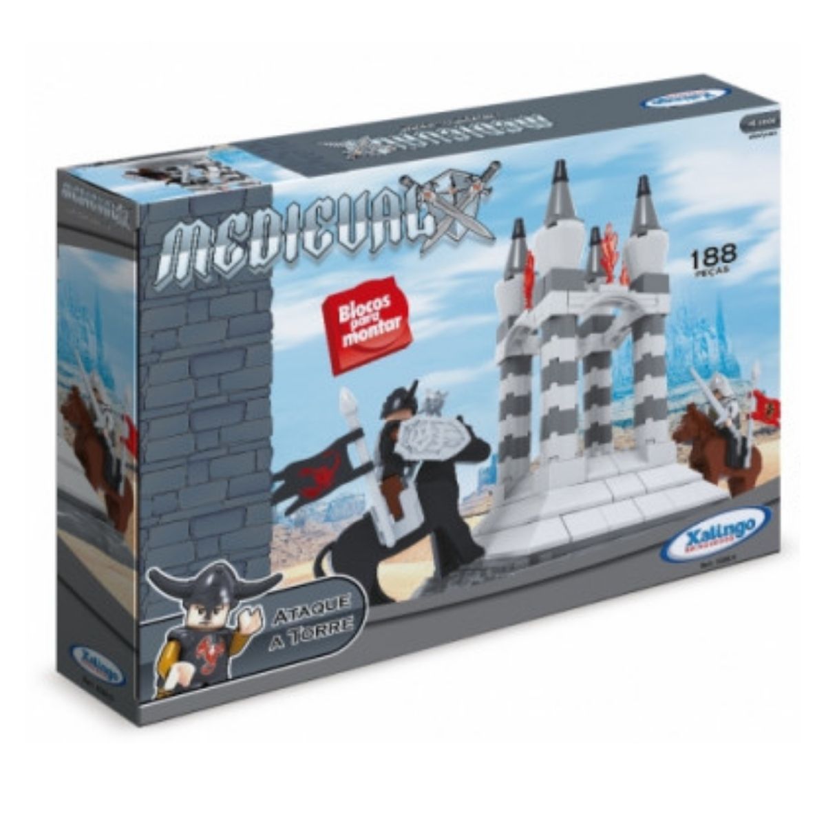 Brinquedo de Encaixe para Criança Montar Medieval Ataque a Torre 188 Peças +6 Anos Xalingo 0300.9
