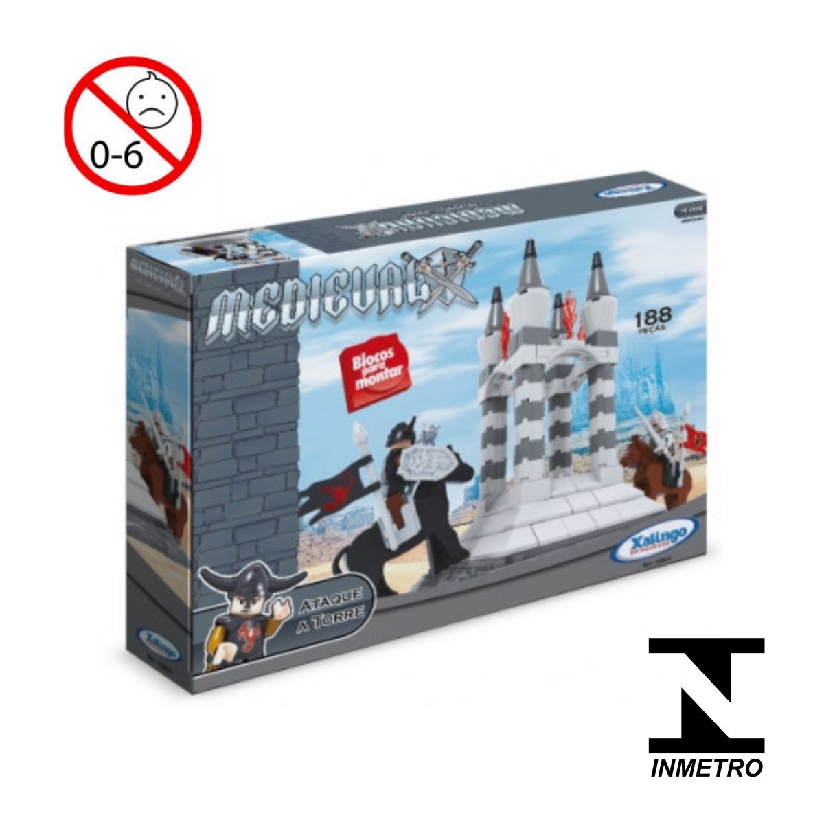 Brinquedo de Encaixe para Criança Montar Medieval Ataque a Torre 188 Peças +6 Anos Xalingo 0300.9