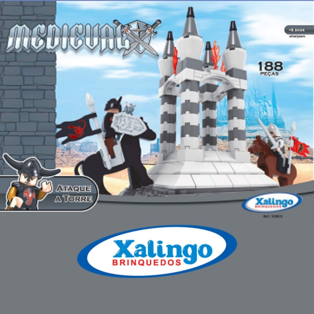 Brinquedo de Encaixe para Criança Montar Medieval Ataque a Torre 188 Peças +6 Anos Xalingo 0300.9