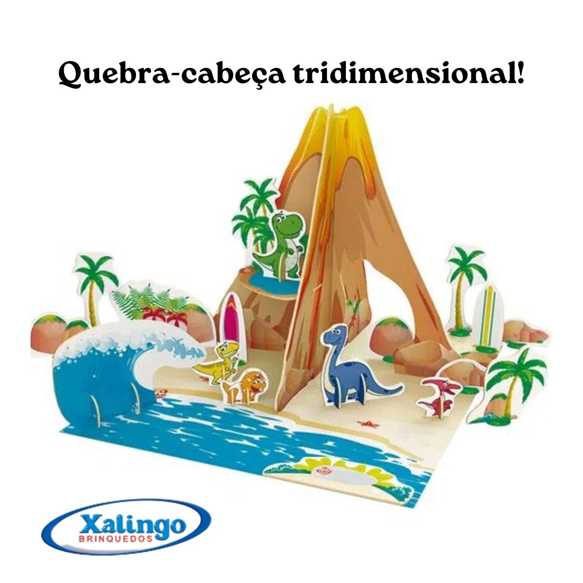 Brinquedo para Criança Quebra Cabeça 3D Playset Ilha Dos Fofossauros com 30 peças Xalingo 5446.5
