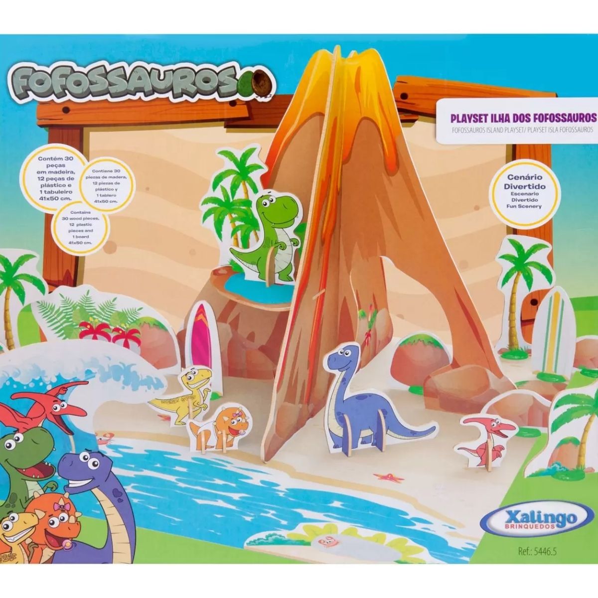 Brinquedo para Criança Quebra Cabeça 3D Playset Ilha Dos Fofossauros com 30 peças Xalingo 5446.5