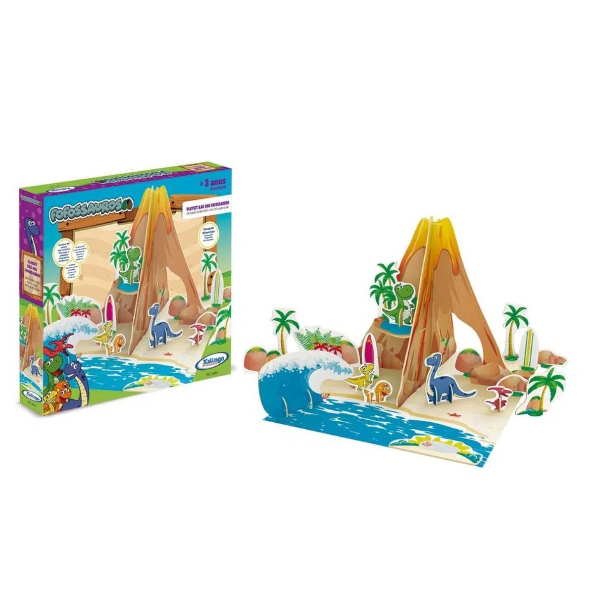 Brinquedo para Criança Quebra Cabeça 3D Playset Ilha Dos Fofossauros com 30 peças Xalingo 5446.5