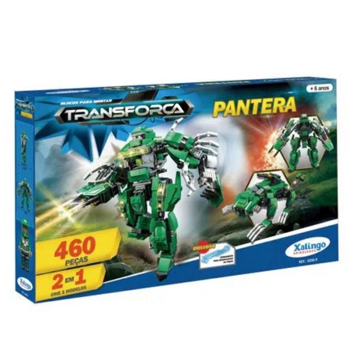Brinquedo de Montar Robô Transforça Pantera Verde 460 peças Xalingo - 10309