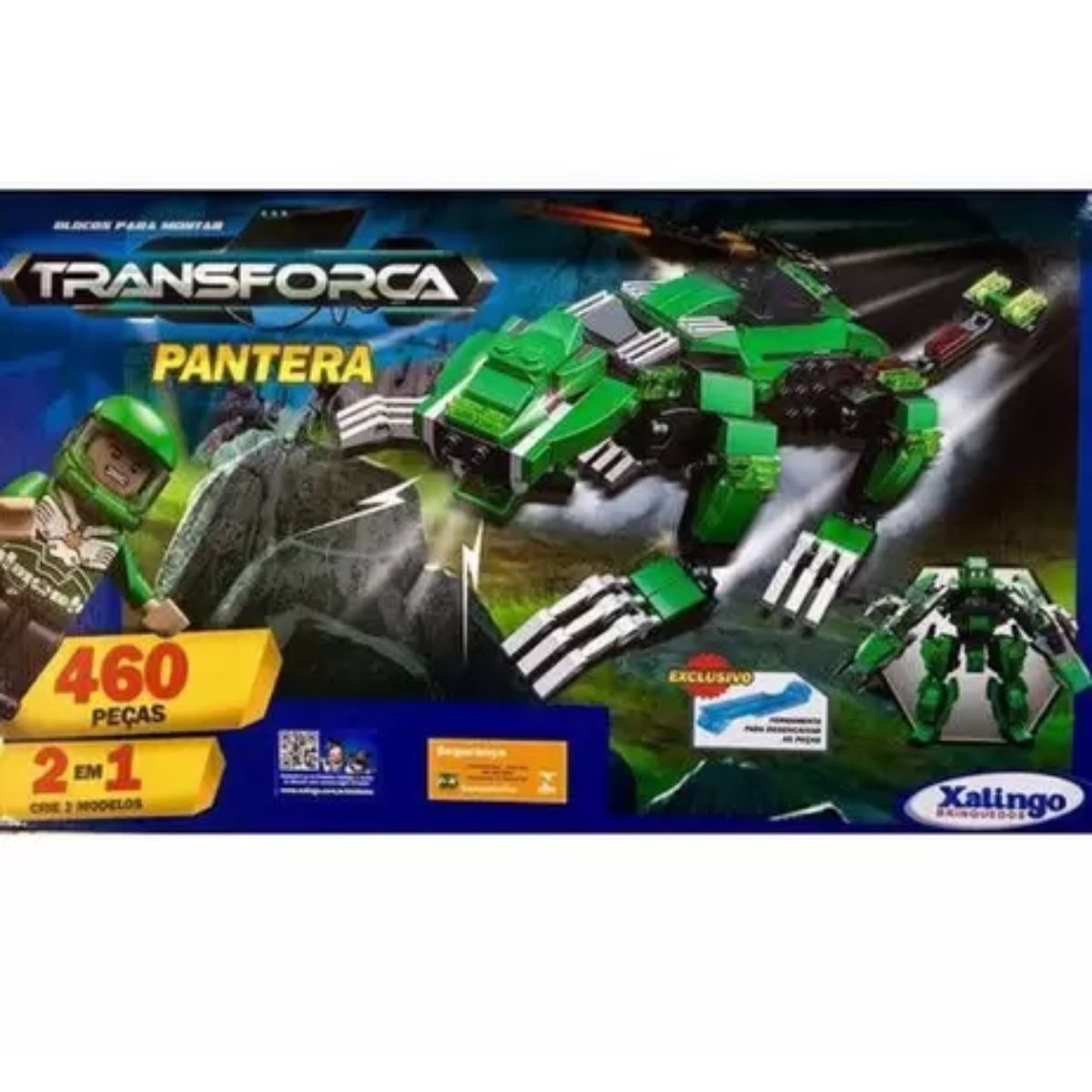 Brinquedo de Montar Robô Transforça Pantera Verde 460 peças Xalingo - 10309