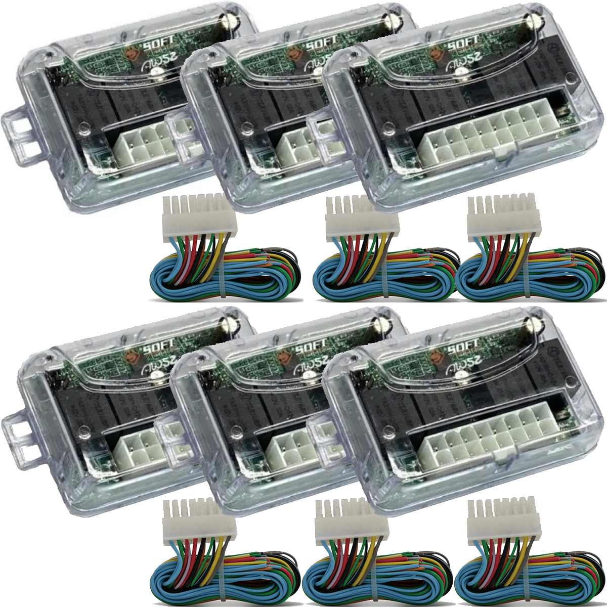 COMP Kit 6 Unidades Módulo De Vidro Elétrico Universal 2 Portas Antiesmagamento Subida E Descida Digital Soft Aw52
