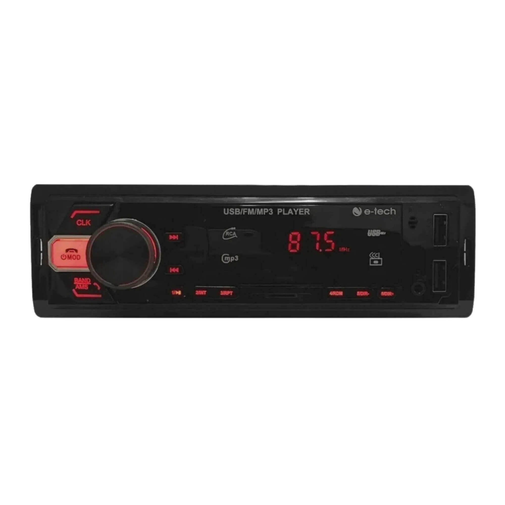 Rádio Automotivo Bluetooth FM SD USB Mp3 Player Automotivo E-Tech - ET-MP3-02