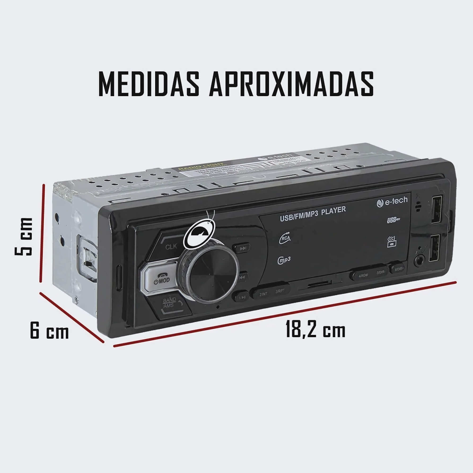 Rádio Automotivo Bluetooth FM SD USB Mp3 Player Automotivo E-Tech - ET-MP3-02
