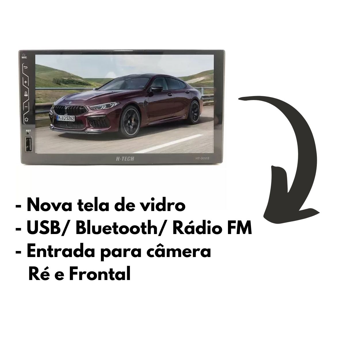 Central Multimídia 2 Din MP5 7 Pol HT-3022 Full Touch Bluetooth Espelhamento Android e iOS USB SD Card Rádio FM H-Tech