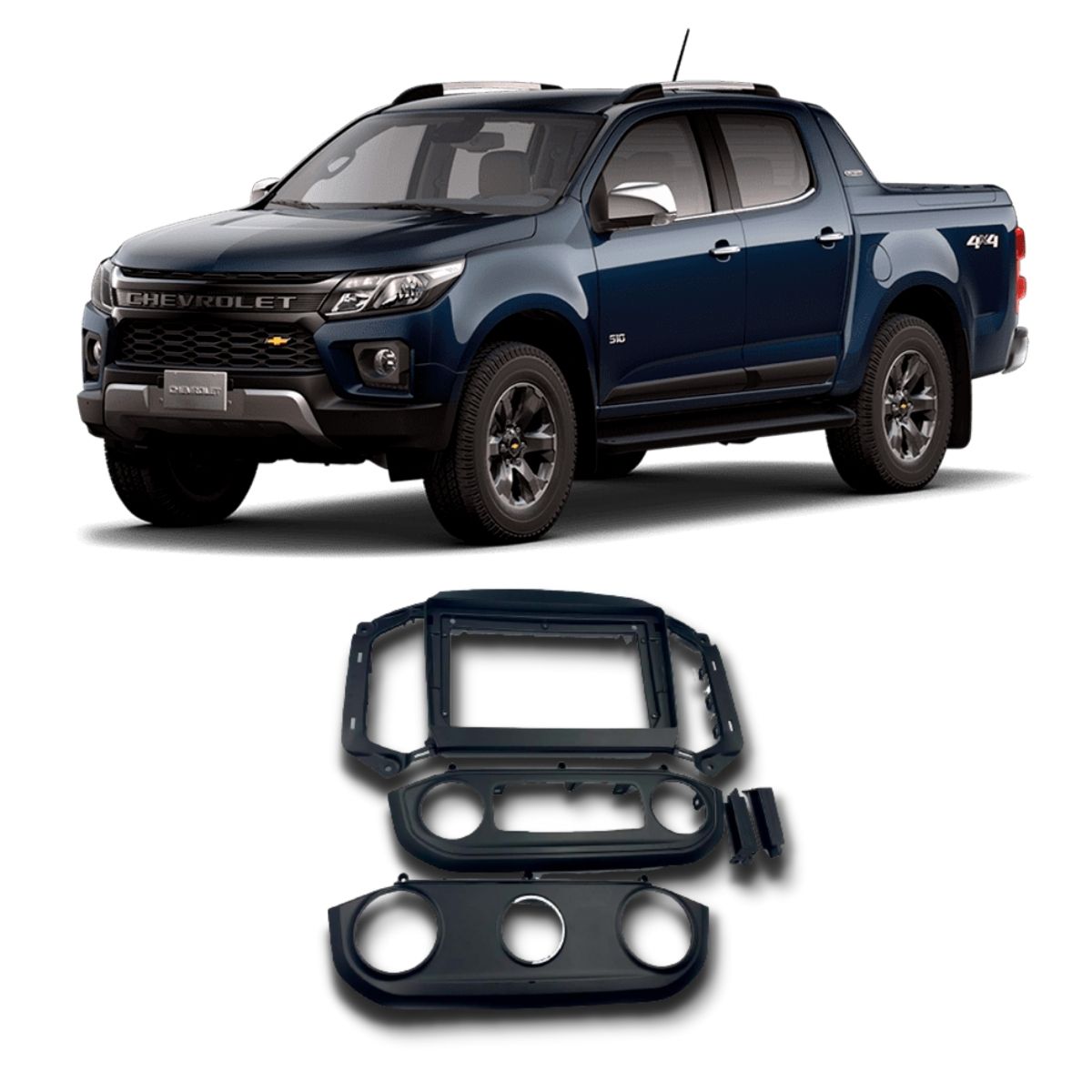 Moldura 2 Din 9 Polegadas Preto Chevrolet S10 Ar Analógico e Ar Digital 2017-2021 Expex - EPX9GM010