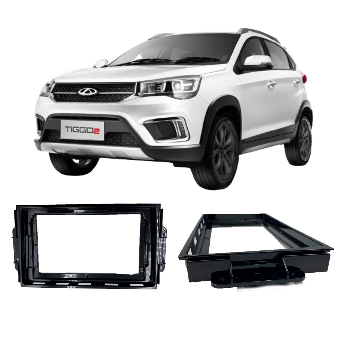 Moldura 2 Din 9 Polegadas Cherry Tiggo 2 2018 a 2021 Black Piano EPX9CE001 - Expex