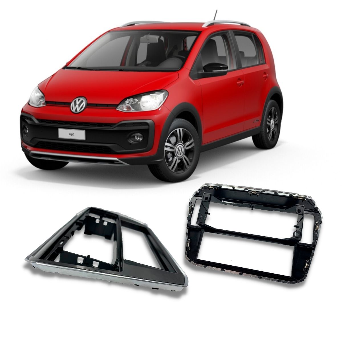 Moldura 1 Din Volkswagen Up 2017 a 2021 Black Piano Lateral Cromada EPX VW-565 Expex