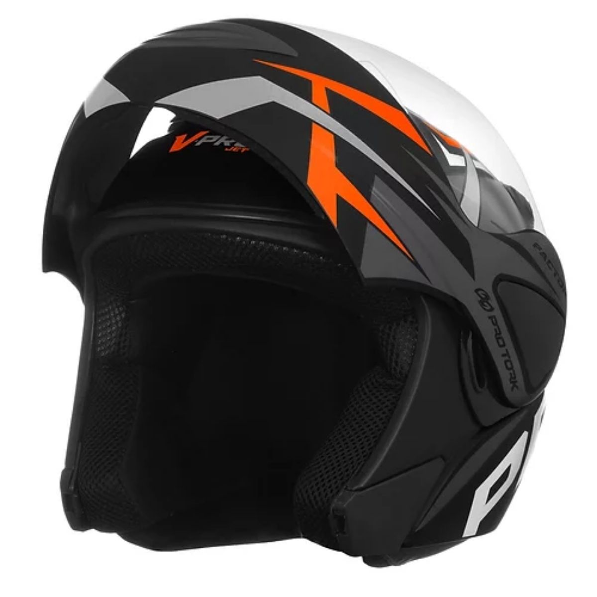 Capacete V-Pro Jet Factor Fosco Tam. 60 Cinza/Laranja Fecho Forro Espuma CAP-903CZF Pro Tork