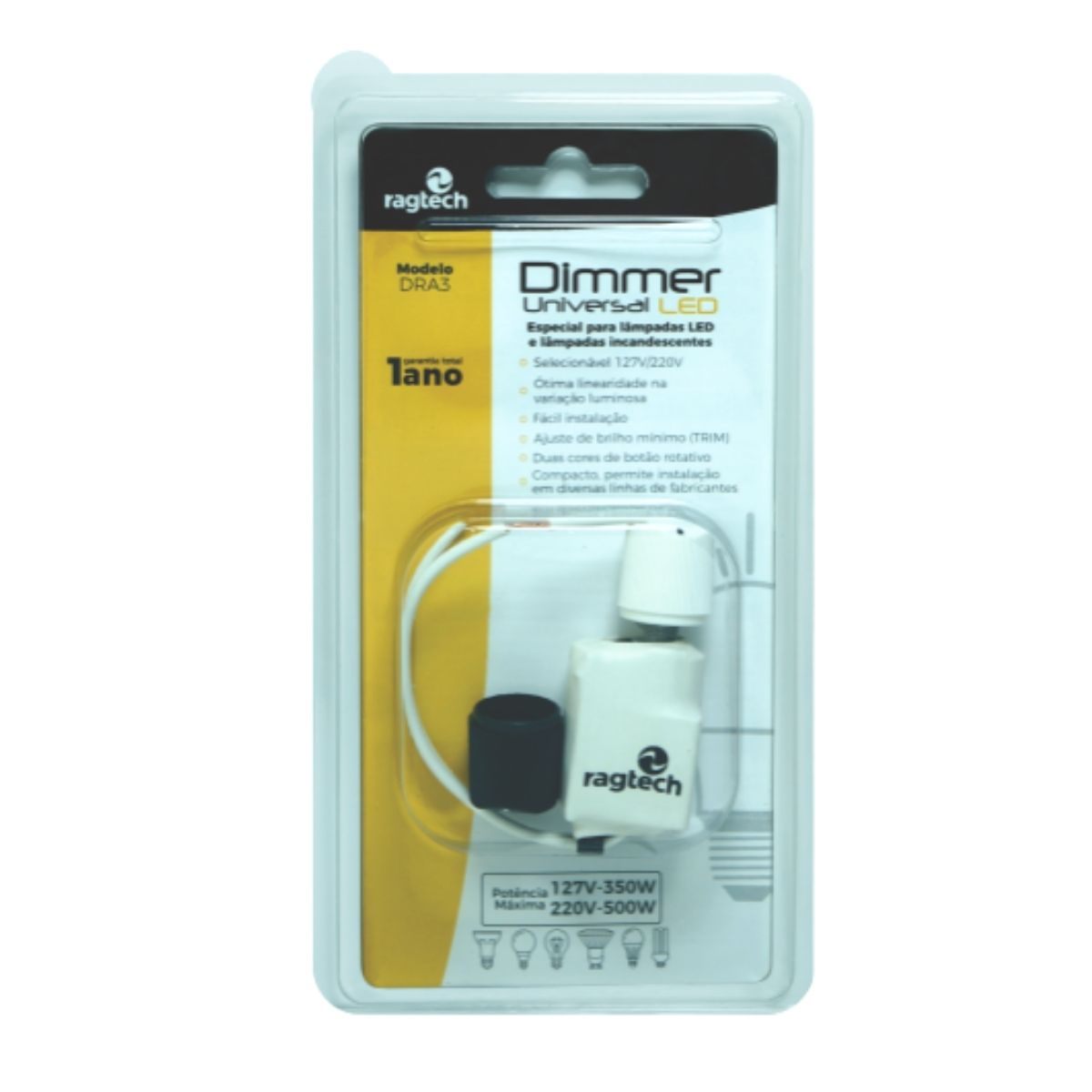Dimmer Universal Rotativo Variador de luminosidade 127V ou 220V Selecionável - Ragtech 20DIM4445
