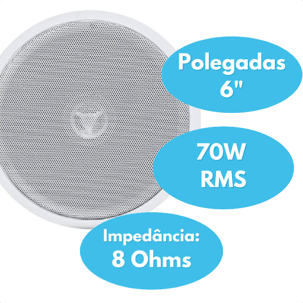 Arandela Redonda 6 Pol Coaxial Branca 70W RMS 8 Ohms Passiva Borda Bobina Simples-Leson 2LS0AT78B