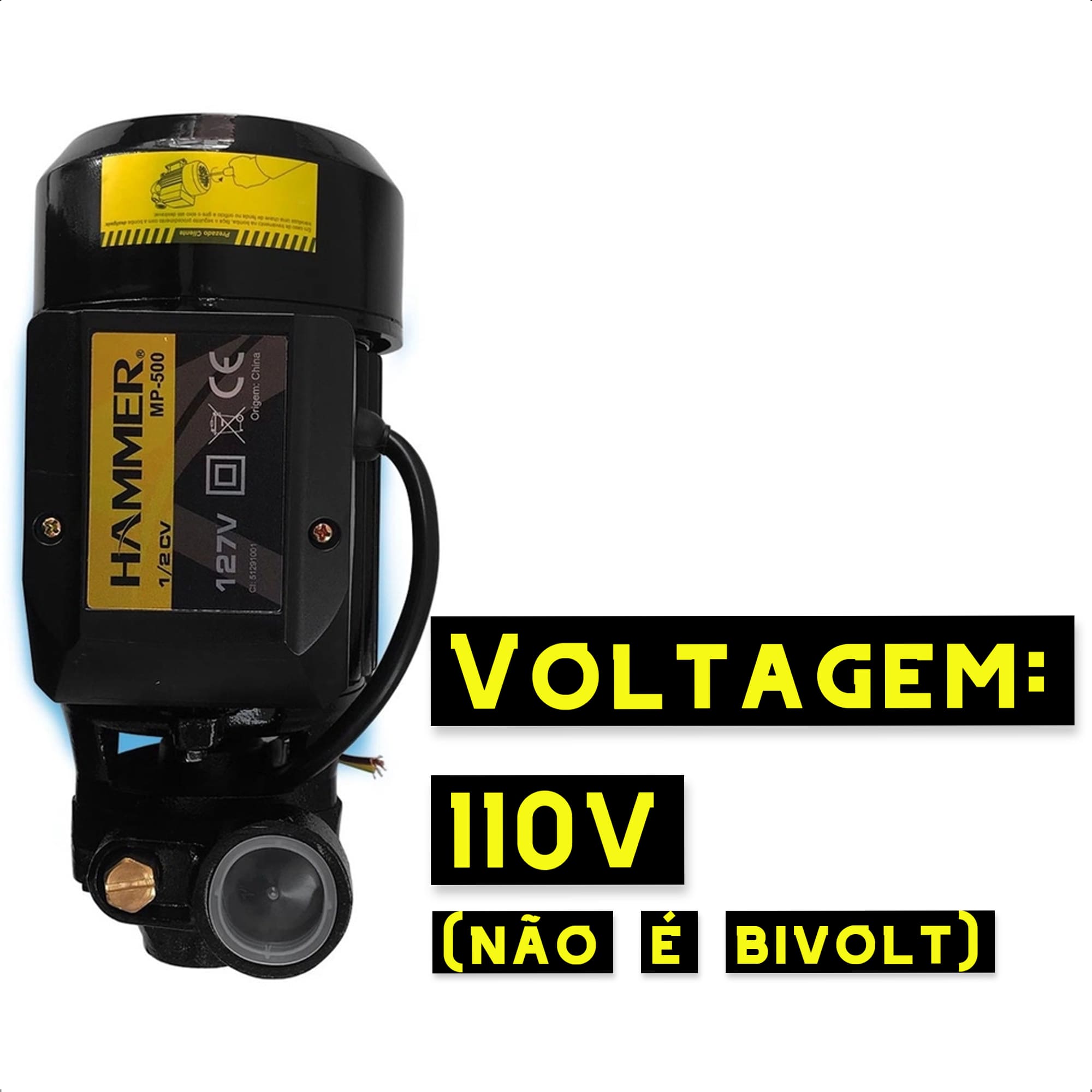 Bomba de Água Periférica 1/2HP 2000L/h 370W 110V/127V Rotor Em Bronze Hammer - GYMP500_110