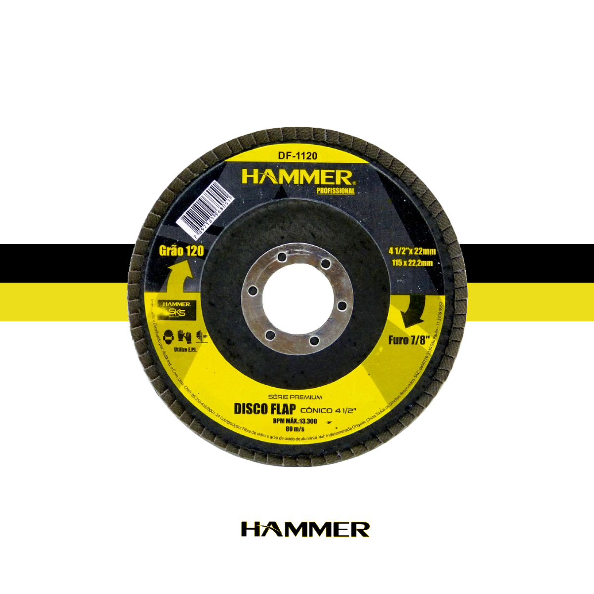 Disco Flap 115mm x 22,2mm - Grão 120 Hammer GYDF1120