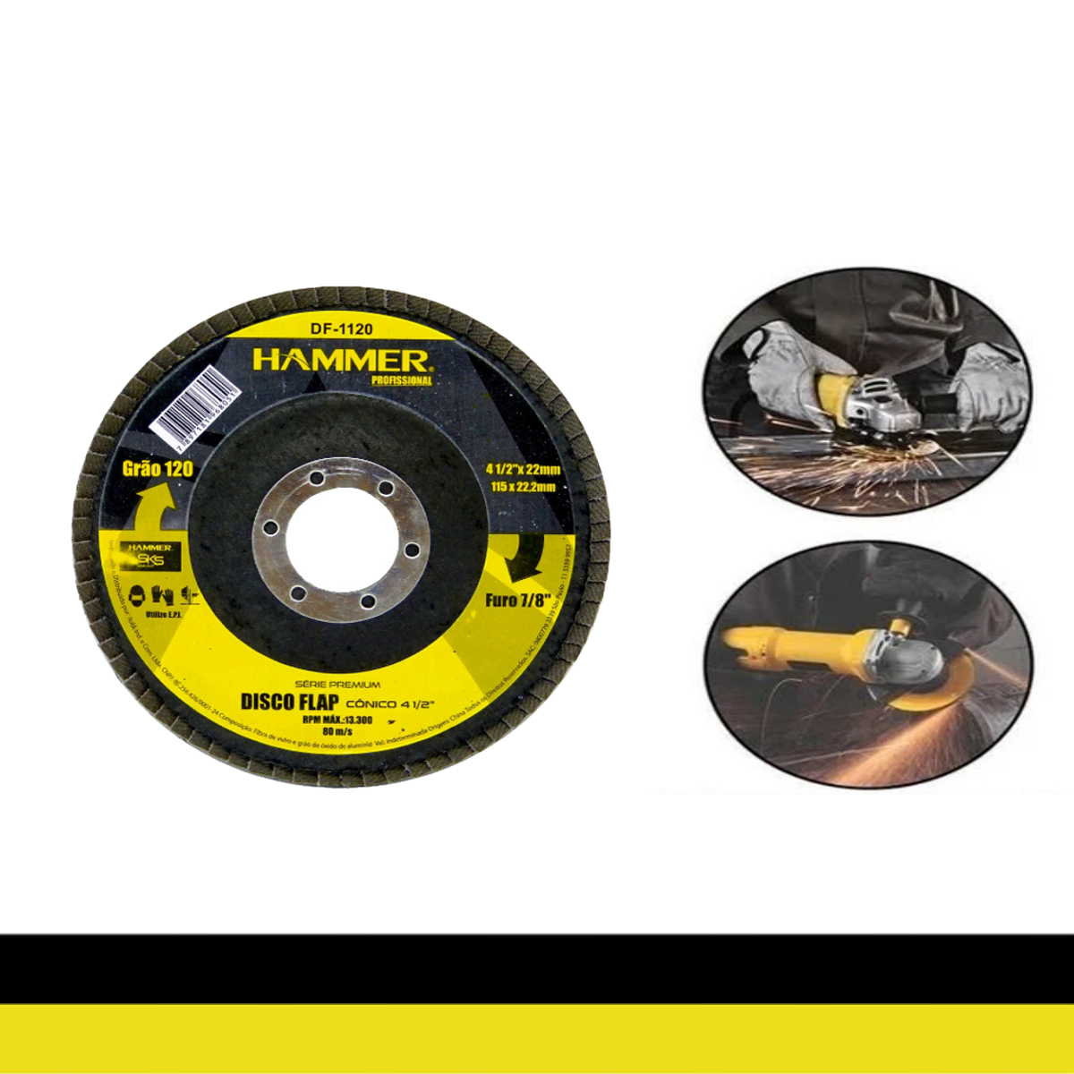 Disco Flap 115mm x 22,2mm - Grão 120 Hammer GYDF1120