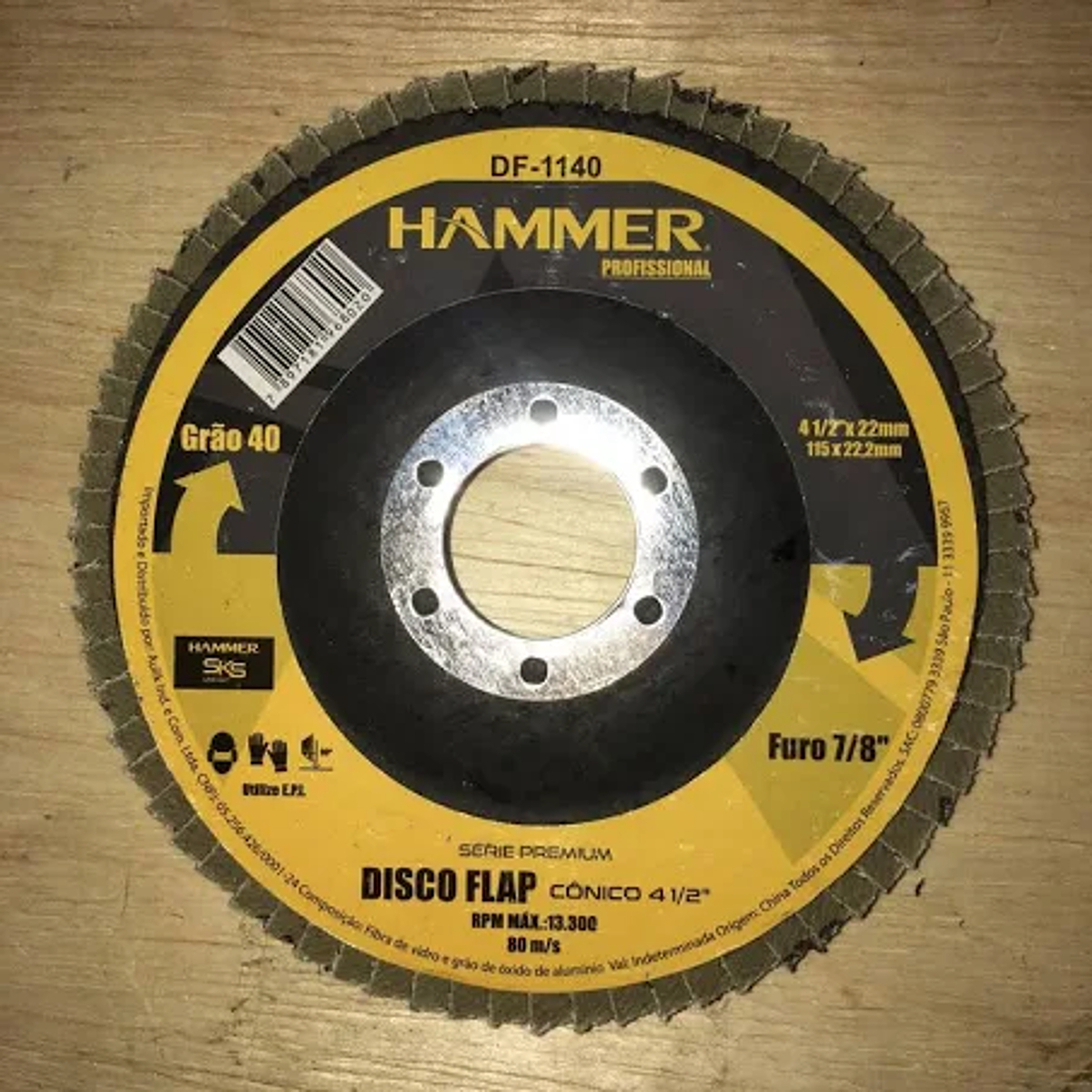 Disco Flap 115x22,2mm Grão 40 Furo 7/8" RPM 13.300 5 KS Fibra de Vidro Hammer GYDF1140