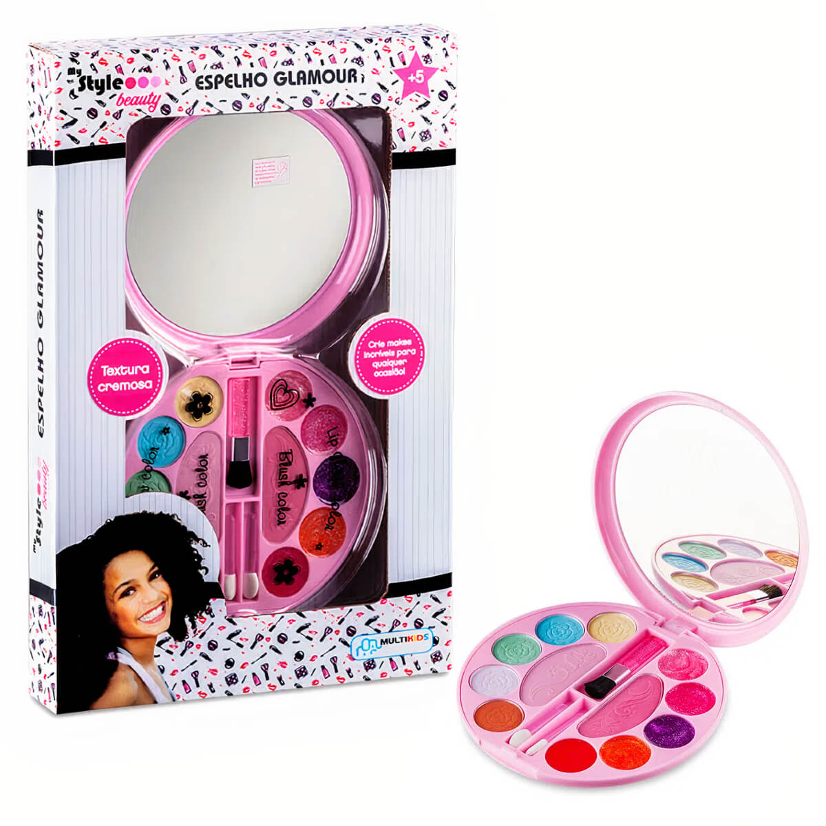 Maquiagem Infantil Paleta com Espelho e Pincéis Glamour My Style Beauty Rosa Multikids - BR1332