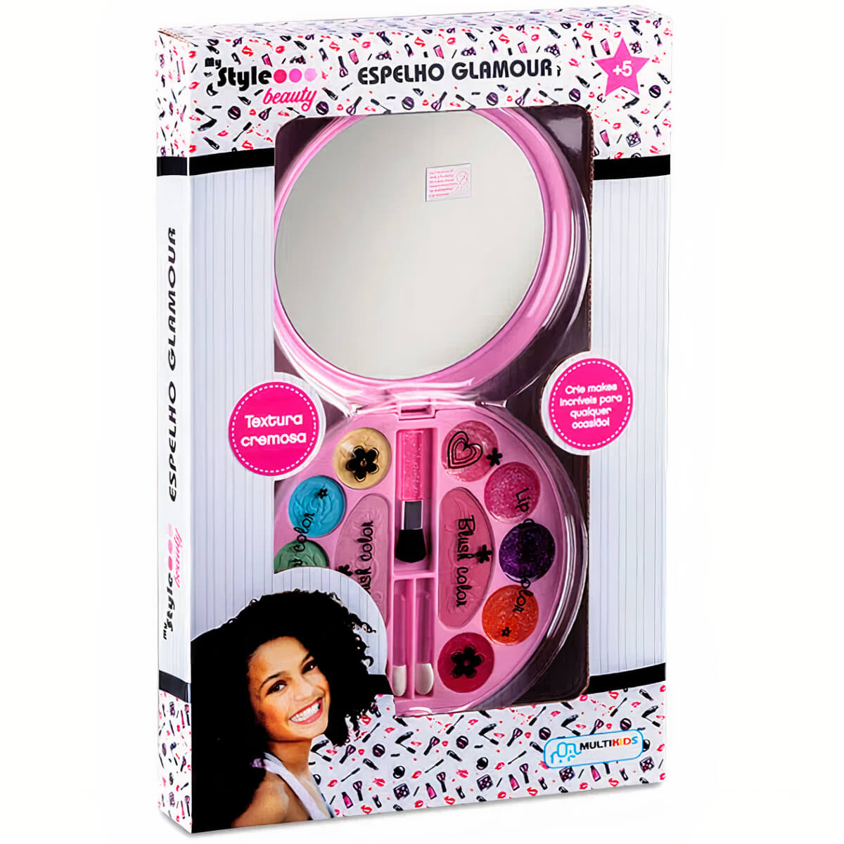 Maquiagem Infantil Paleta com Espelho e Pincéis Glamour My Style Beauty Rosa Multikids - BR1332