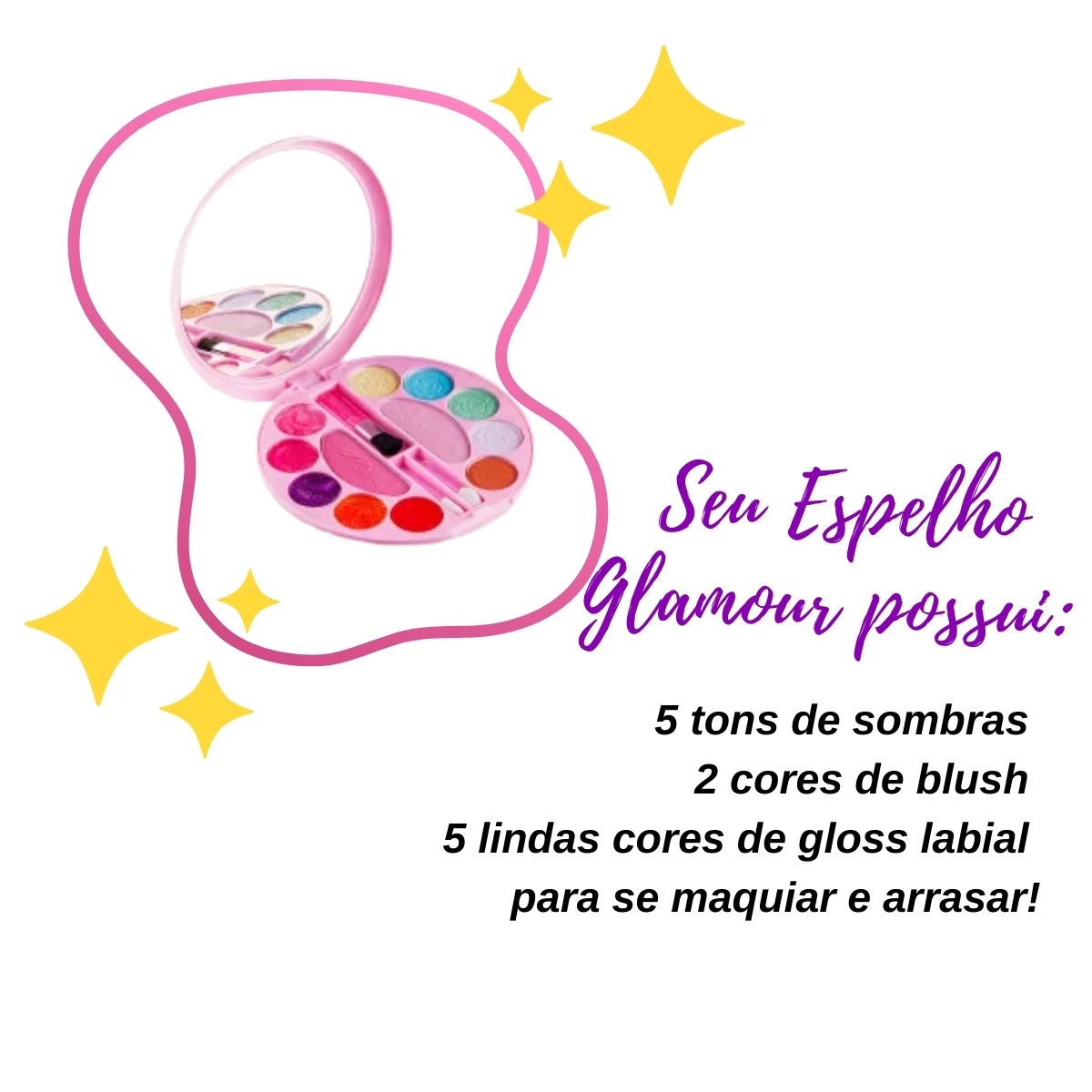 Maquiagem Infantil Paleta com Espelho e Pincéis Glamour My Style Beauty Rosa Multikids - BR1332
