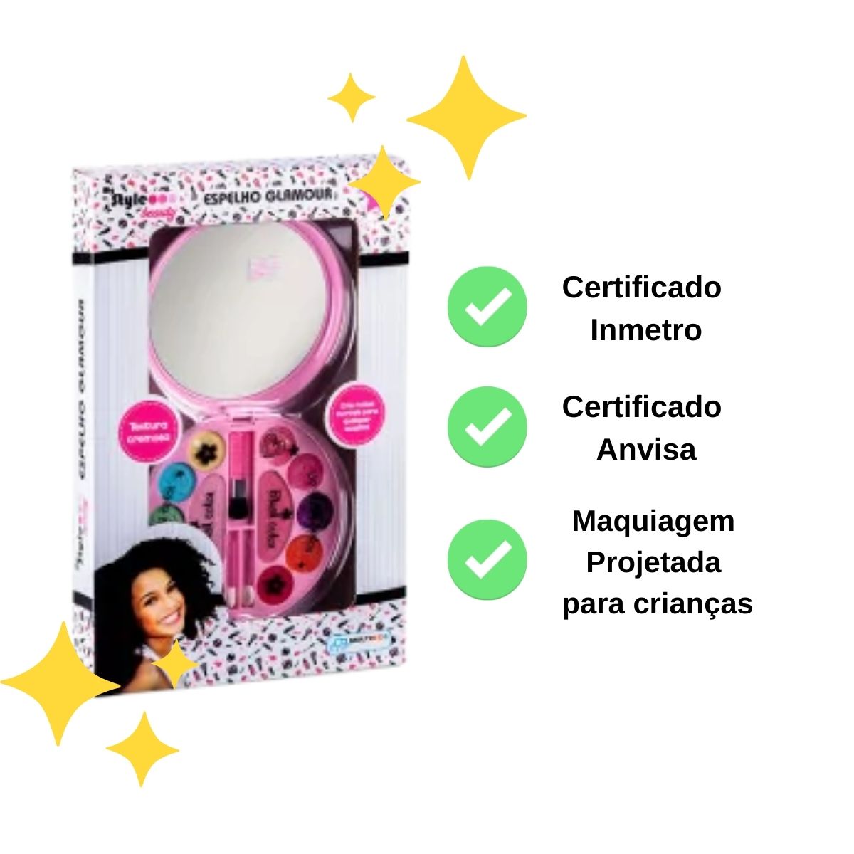 Maquiagem Infantil Paleta com Espelho e Pincéis Glamour My Style Beauty Rosa Multikids - BR1332