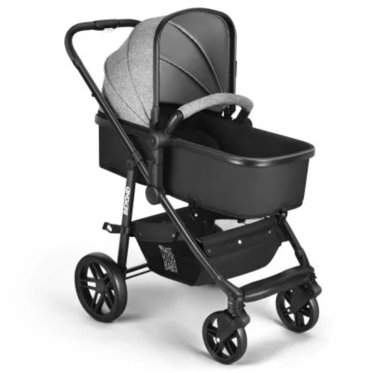 Carrinho de Bebê Passeio Suporta Até 15kg Beyond 2x1 Moisés Roda Giratória Assento Reversível Cinza Multikids Baby BB429
