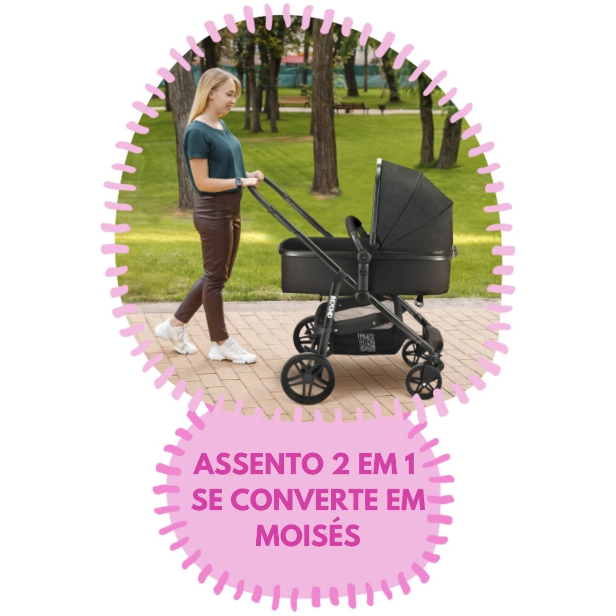 Carrinho de Bebê Beyond 2x1 Assento Moisés Até15kg Rodas Giratórias Assento Reversível Preto Multikids Baby BB428