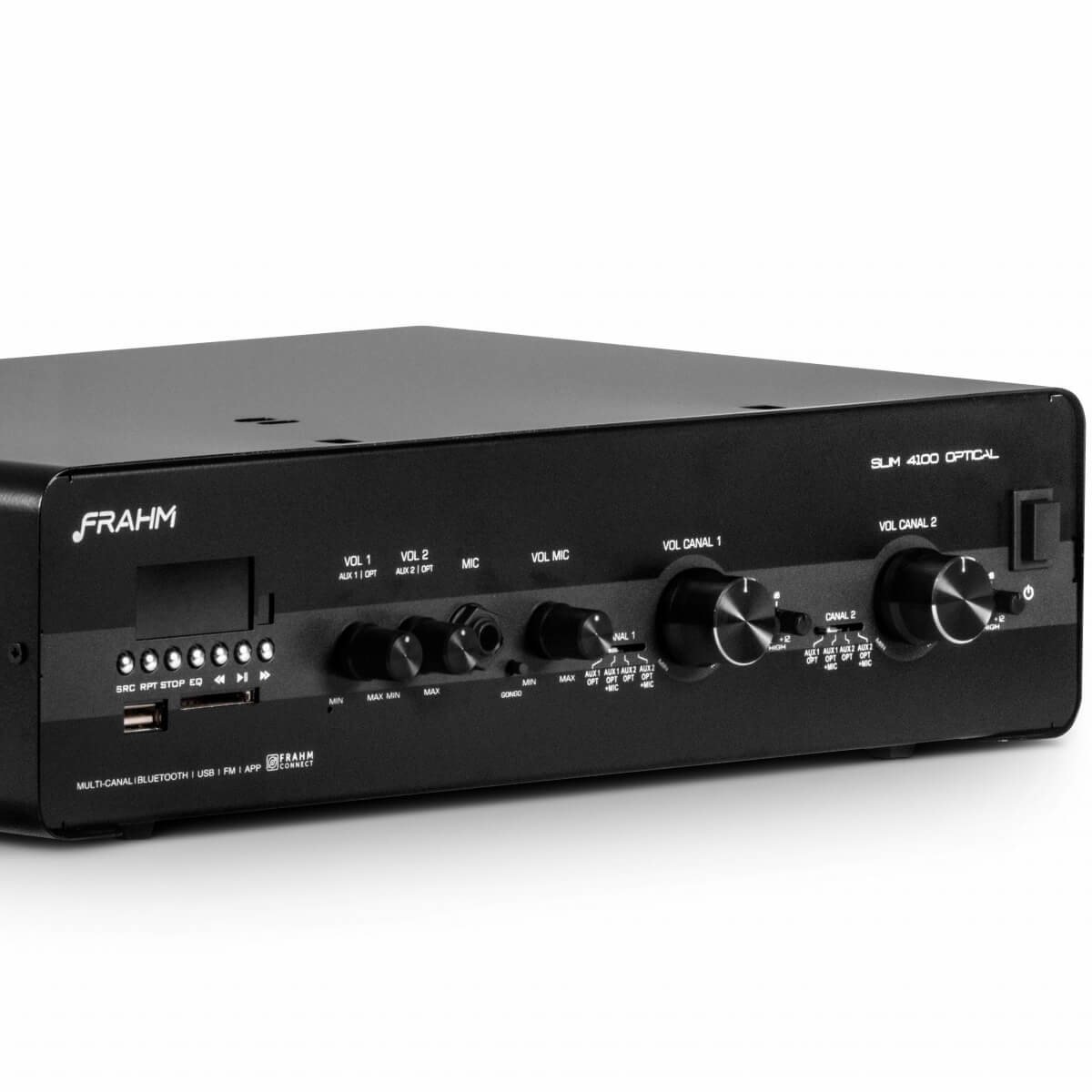 Amplificador Som Ambiente Slim 4100 Optical 2x 150W RMS 2 Ohms Classe AB RCA/FM/SD Frahm - 31994