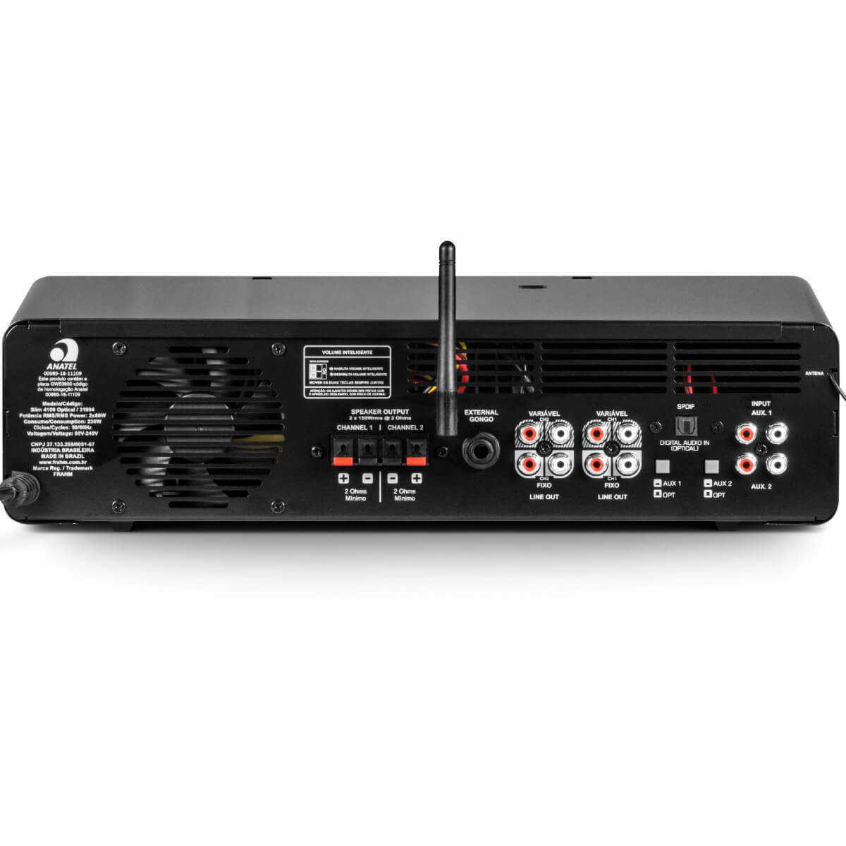 Amplificador Som Ambiente Slim 4100 Optical 2x 150W RMS 2 Ohms Classe AB RCA/FM/SD Frahm - 31994