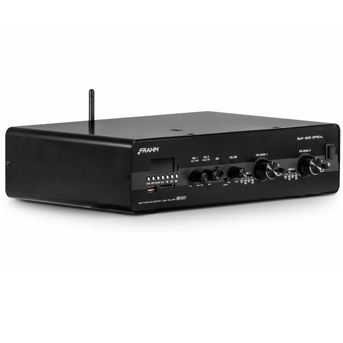 Amplificador Som Ambiente Slim 4100 Optical 2x 150W RMS 2 Ohms Classe AB RCA/FM/SD Frahm - 31994