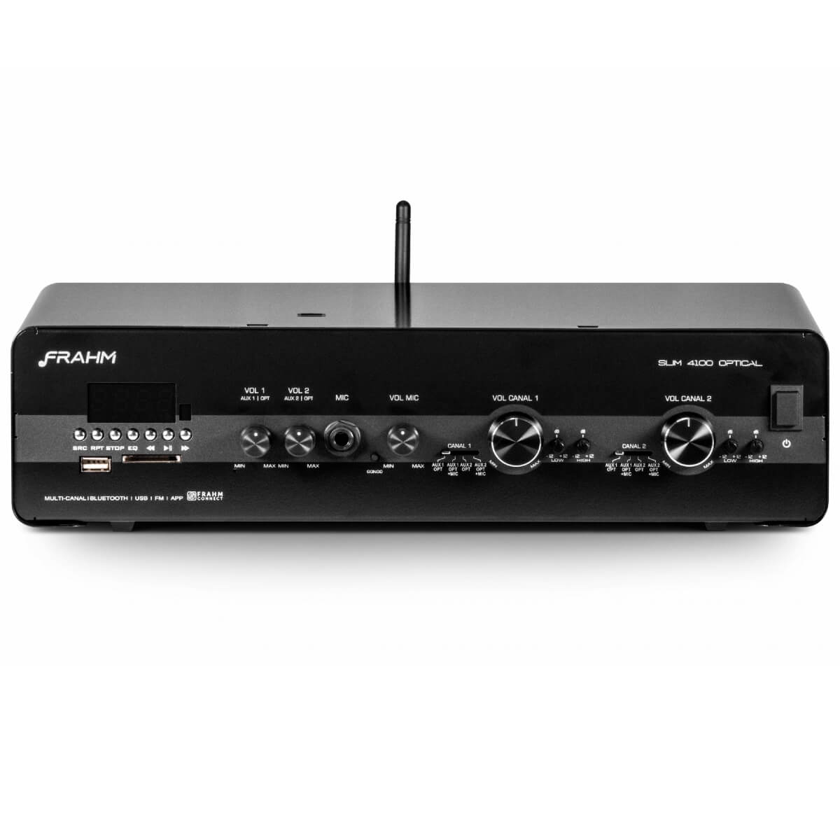 Amplificador Som Ambiente Slim 4100 Optical 2x 150W RMS 2 Ohms Classe AB RCA/FM/SD Frahm - 31994