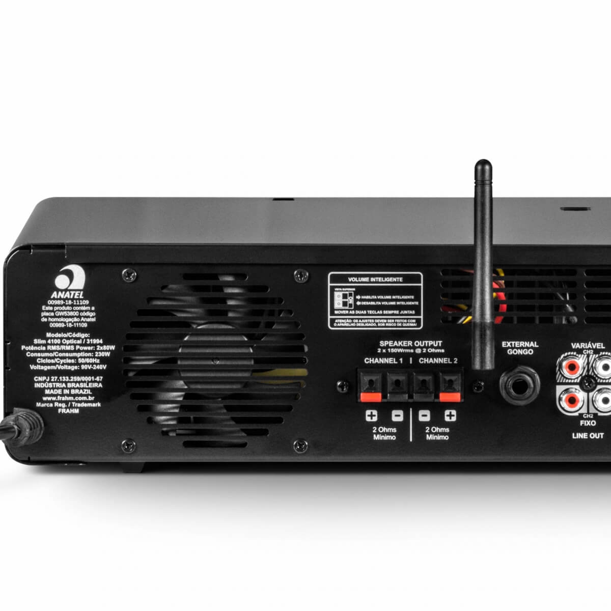 Amplificador Som Ambiente Slim 4100 Optical 2x 150W RMS 2 Ohms Classe AB RCA/FM/SD Frahm - 31994