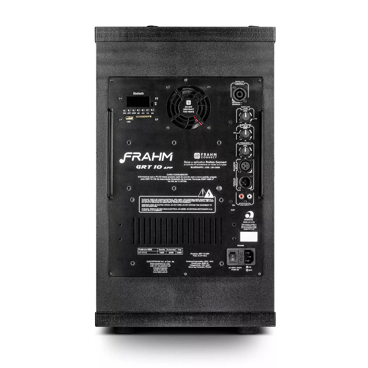 Caixa Ativa Som GRT 10 App 300W Subwoofer 10Pol 2x Altofalantes 4Pol c/ Alças Preto Frahm 32047