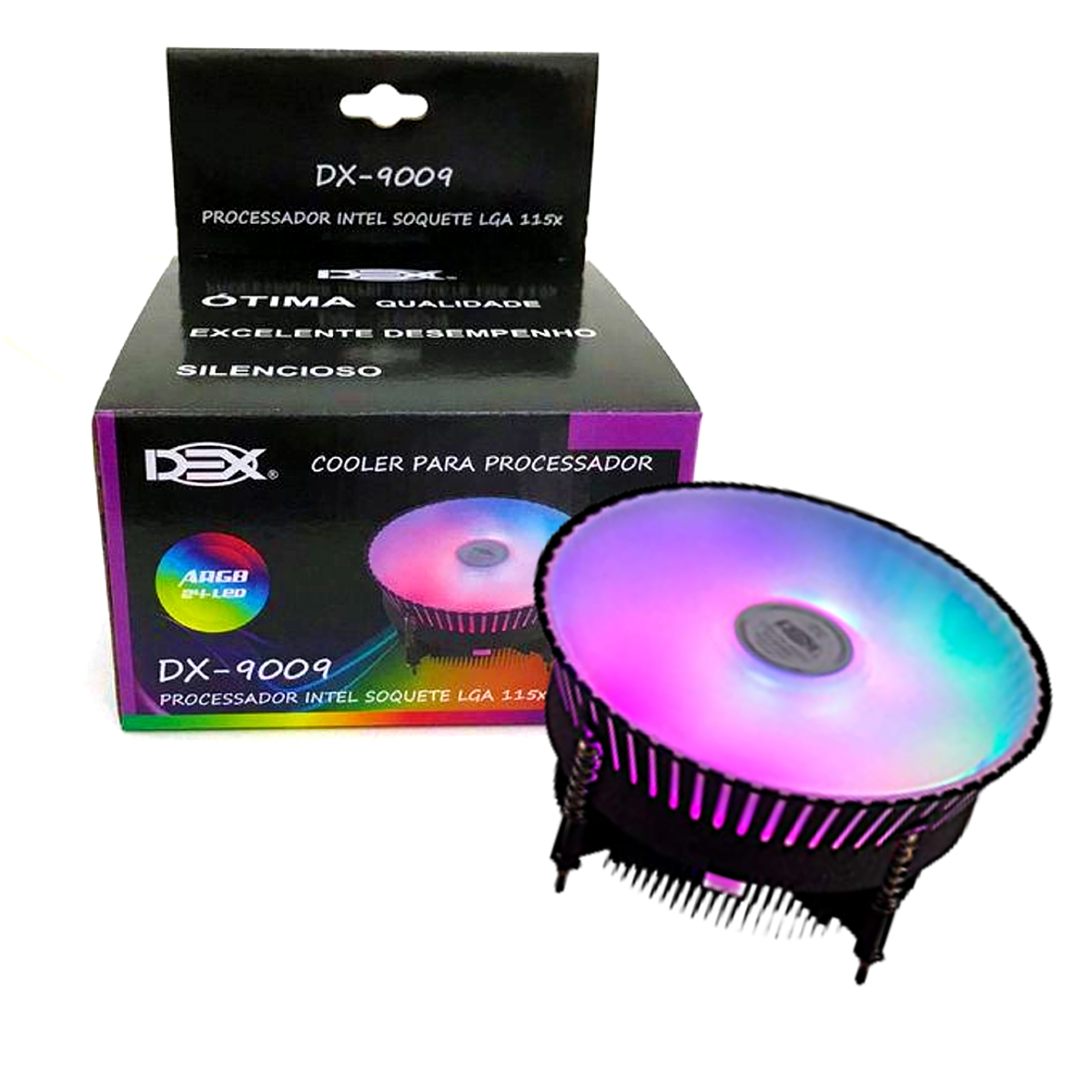 Cooler Gamer para Processador Intel RGB Silencioso C/24 LED 1150/1151/1155/1156 - Dex DX-9009