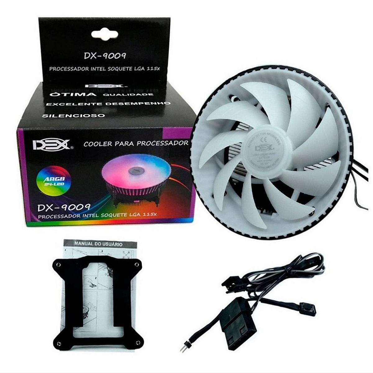 Cooler Gamer para Processador Intel RGB Silencioso C/24 LED 1150/1151/1155/1156 - Dex DX-9009
