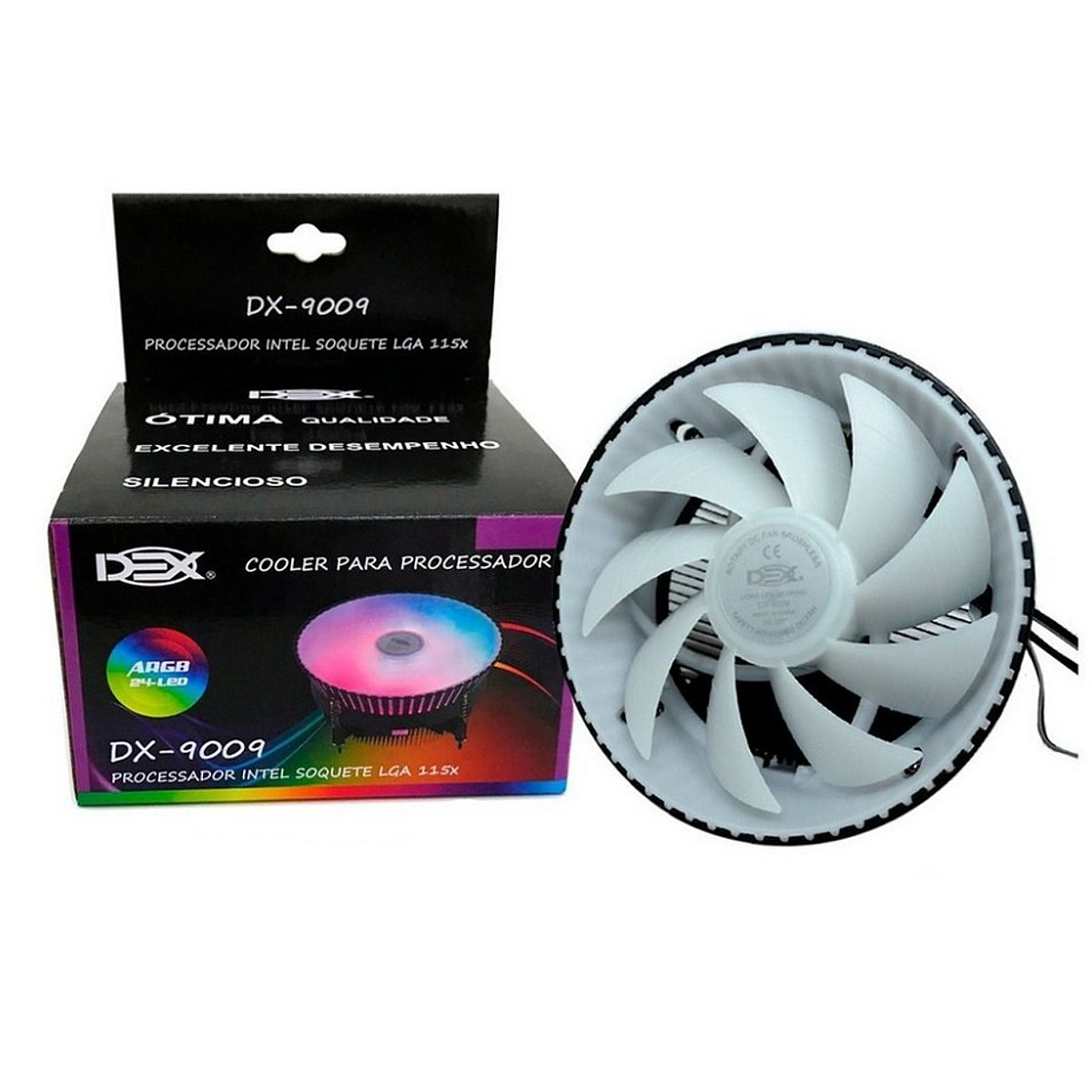 Cooler Gamer para Processador Intel RGB Silencioso C/24 LED 1150/1151/1155/1156 - Dex DX-9009