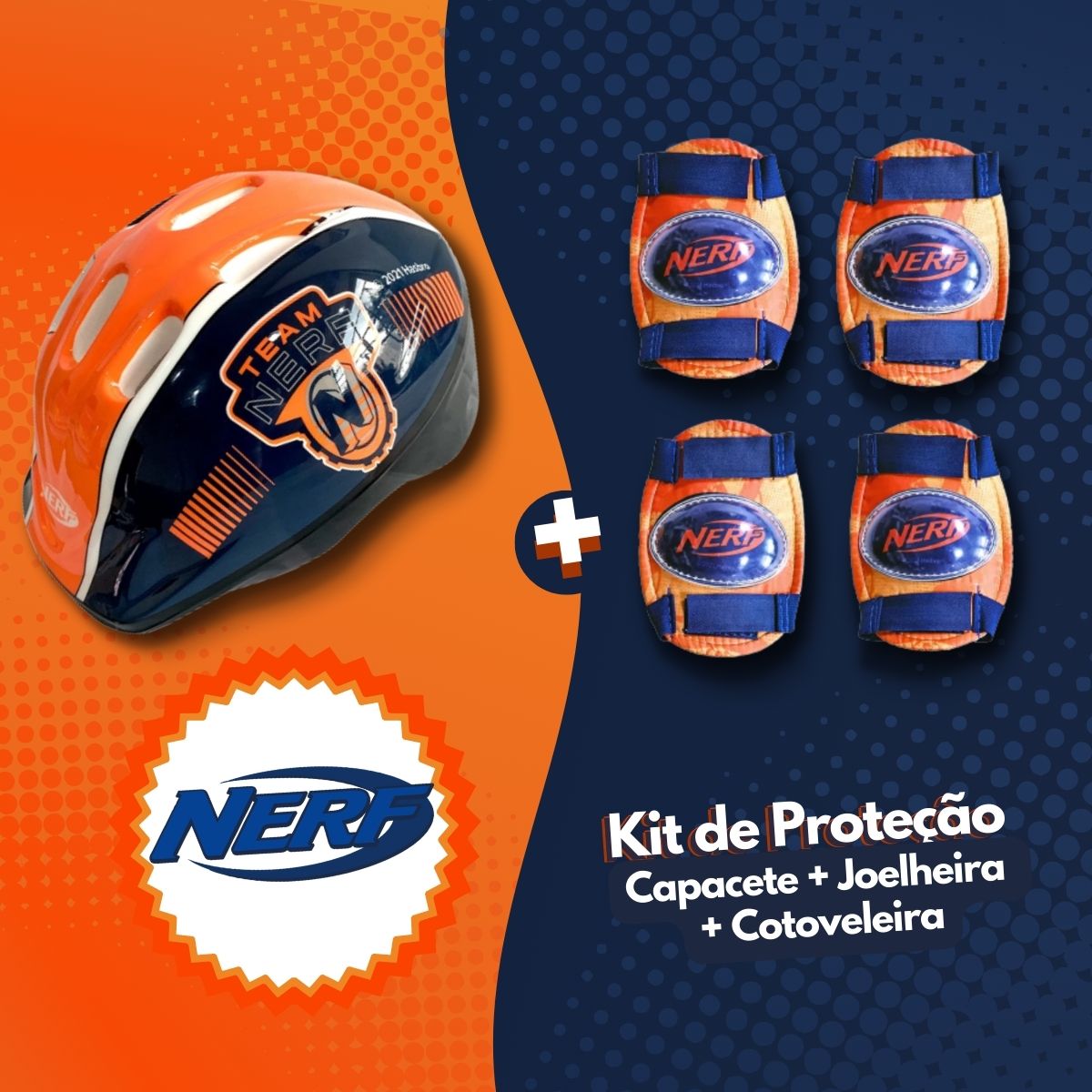 Kit de Proteção Nerf Capacete Joelheira Cotoveleira Infantil Esportes +6 anos Multikids - BR1440