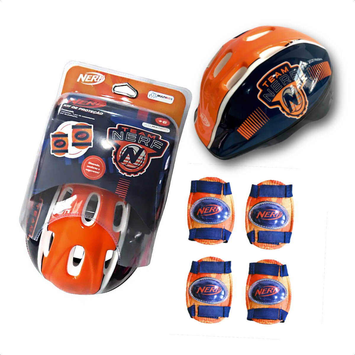 Kit de Proteção Nerf Capacete Joelheira Cotoveleira Infantil Esportes +6 anos Multikids - BR1440