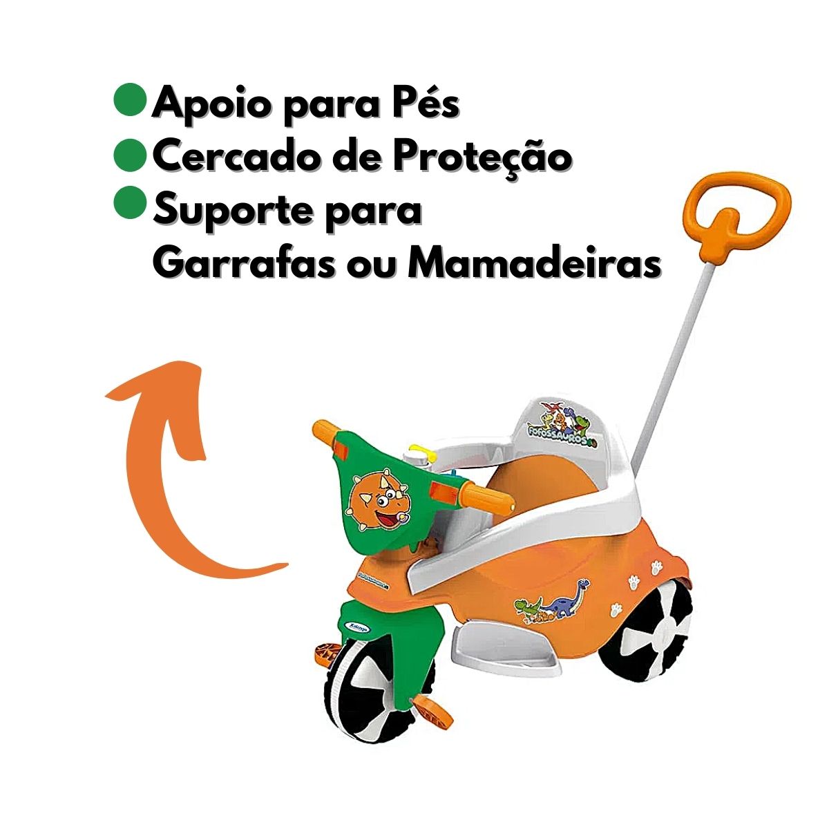 Triciclo Infantil Happy Fofossauros Até 30Kg Empurrador Xalingo - 0724.6