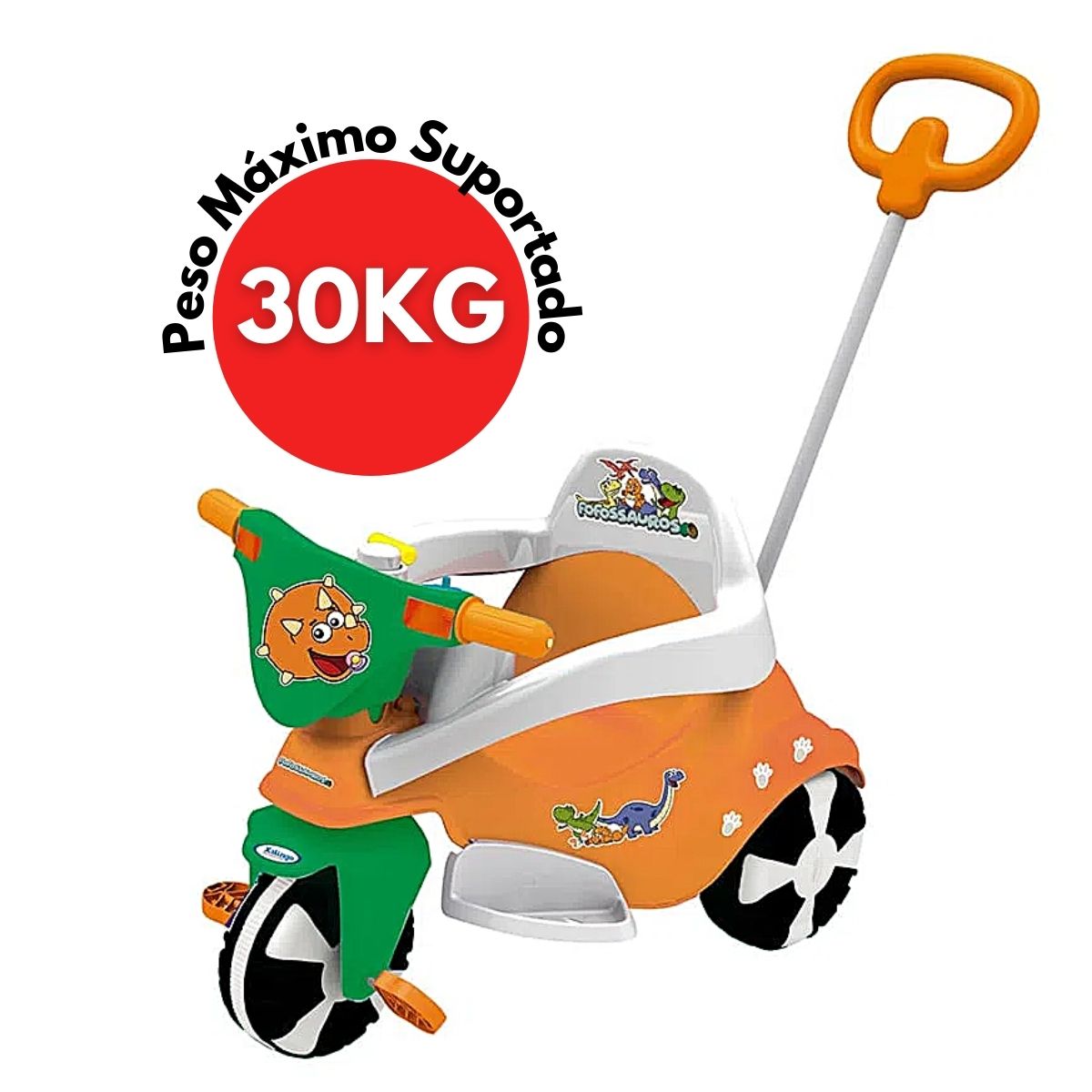 Triciclo Infantil Happy Fofossauros Até 30Kg Empurrador Xalingo - 0724.6