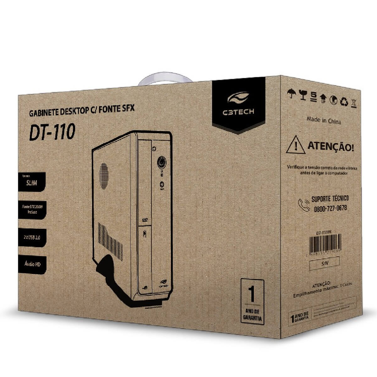 Gabinete Desktop Slim DT-110BK Preto com Suporte e Fonte SFX 200W PS-200SFX C3Tech