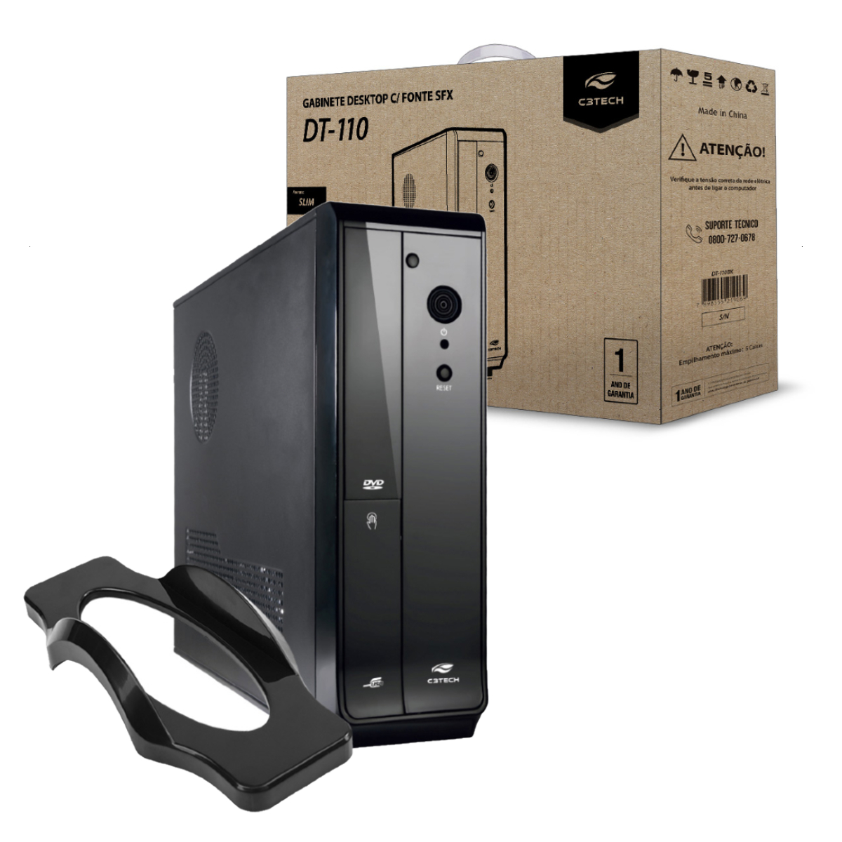 Gabinete Desktop Slim DT-110BK Preto com Suporte e Fonte SFX 200W PS-200SFX C3Tech