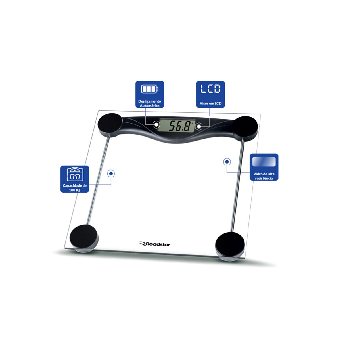 Balança de Banheiro e Quarto até 180 Kgs/ 397 lb - Roadstar RS-401BR HOME