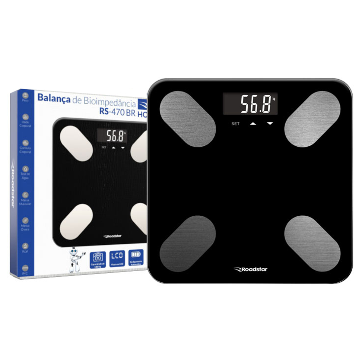Balança de Bioimpedância Até 180 Kgs / 397 lb - Roadstar RS-470BR 7 Índices Corporais
