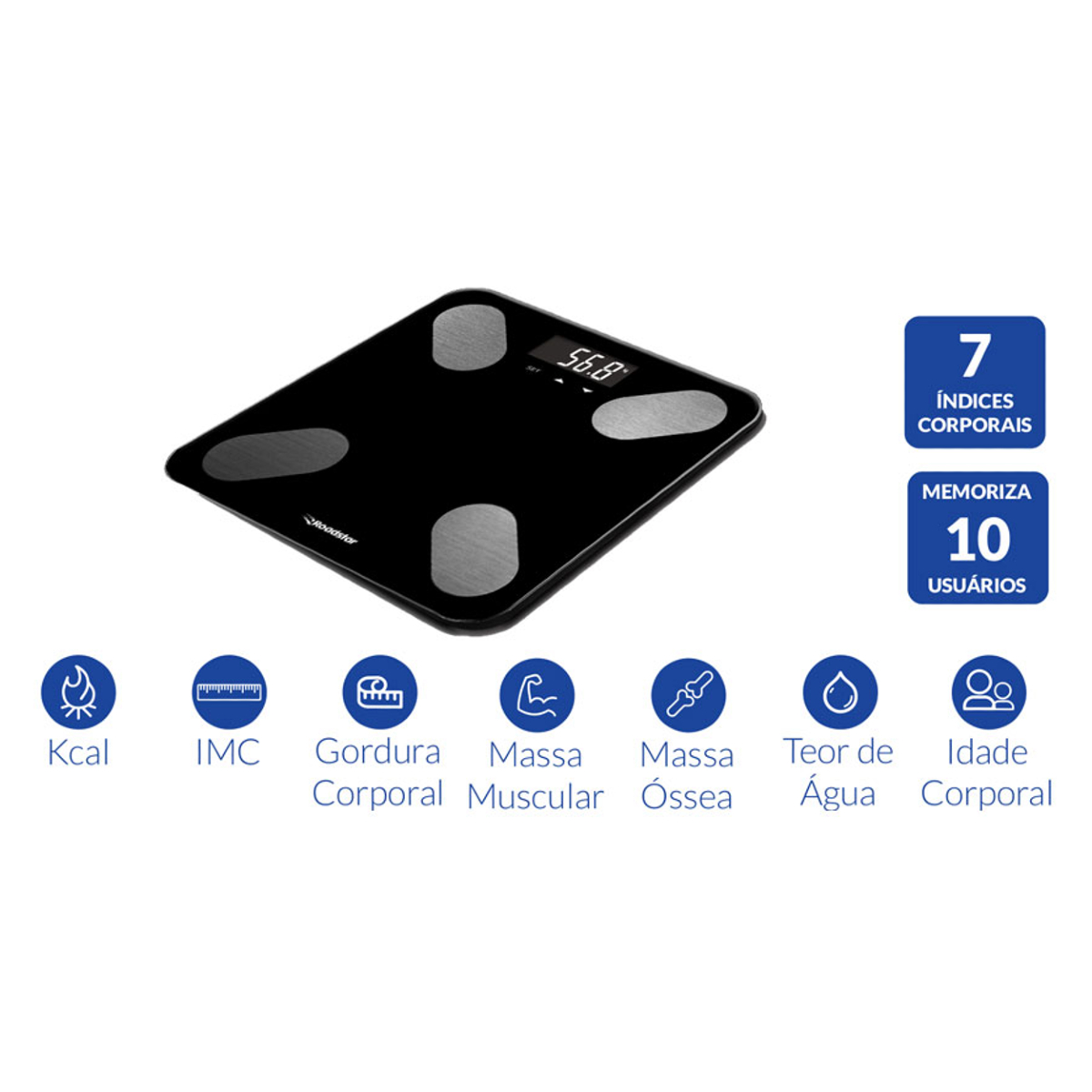 Balança de Bioimpedância Até 180 Kgs / 397 lb - Roadstar RS-470BR 7 Índices Corporais