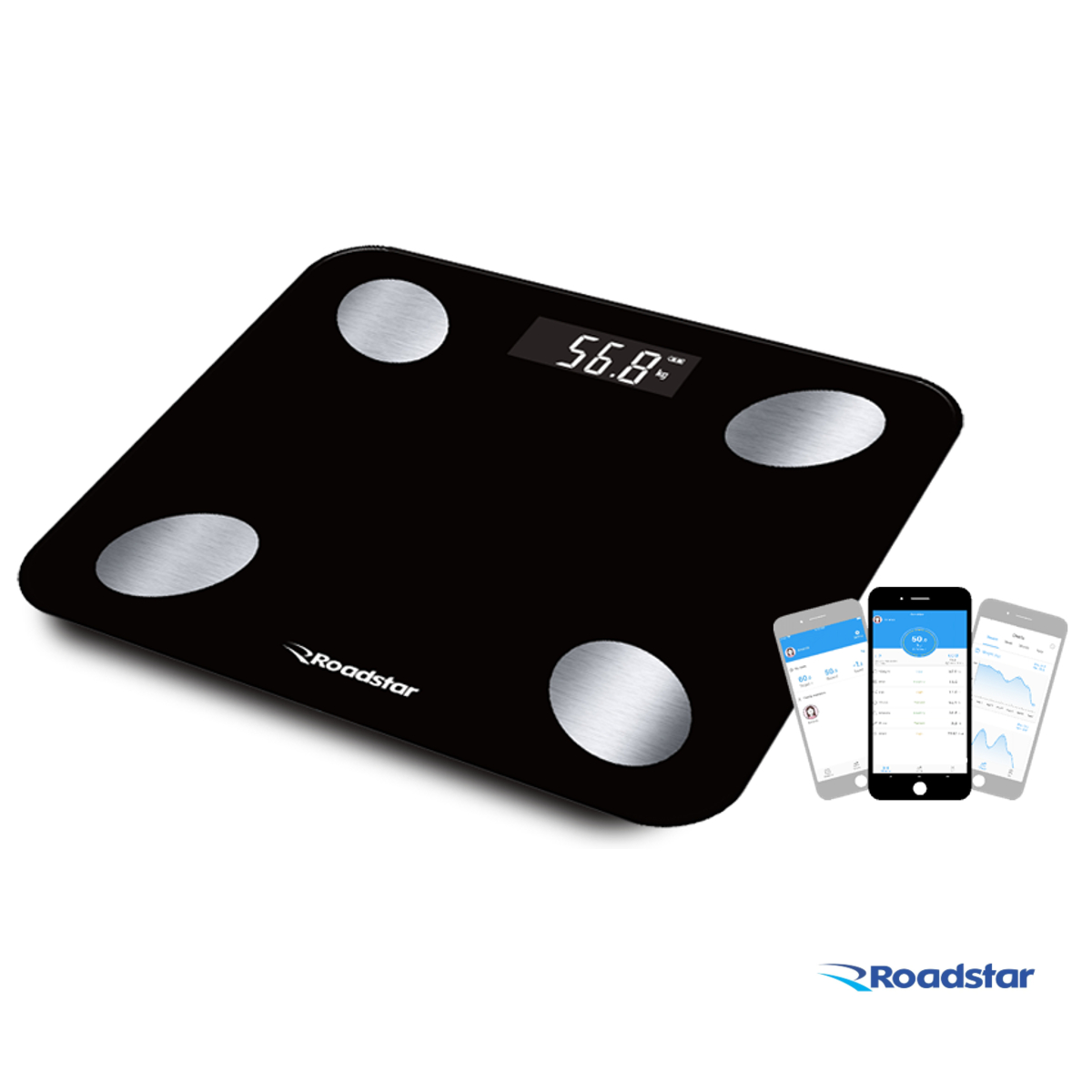 Balança de Bioimpedância com Bluetooth App 12 Índices Corporais - Roadstar RS-870BR